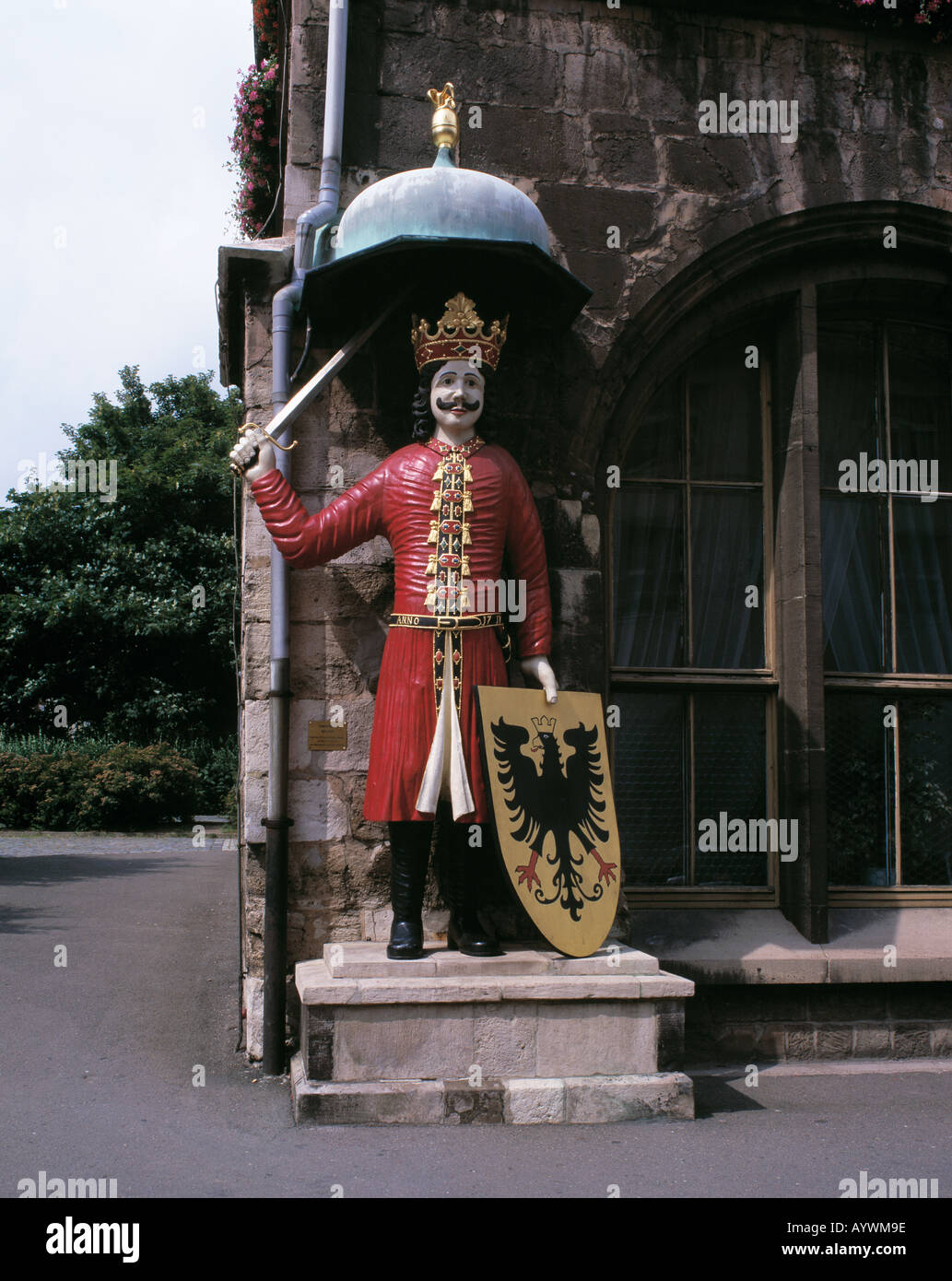 Standbild vom Roland, Altes Rathaus in Nordhausen, Harzvorland, Thueringen Stock Photo