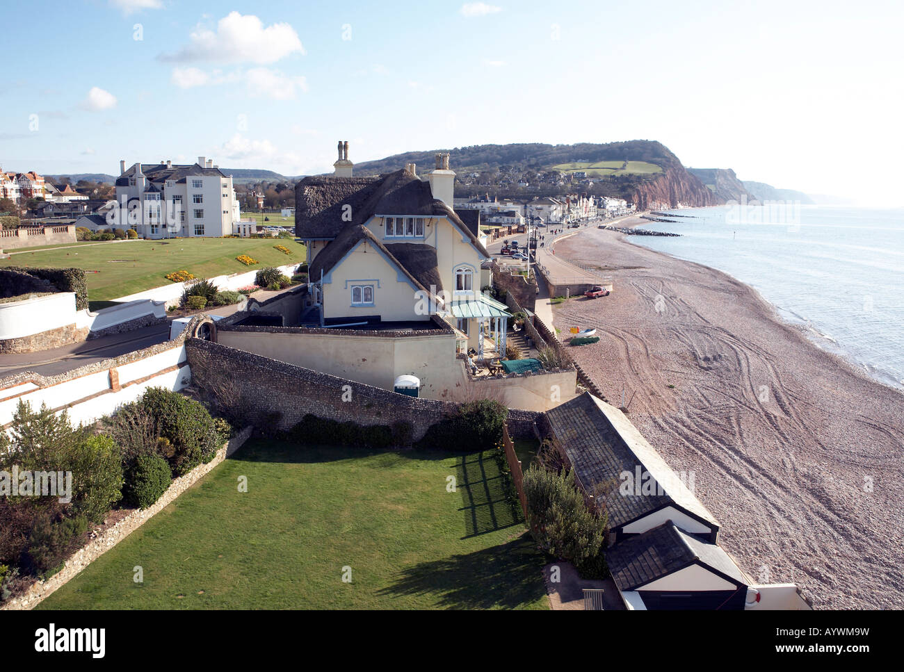 Roof top view of Sidmouth seafront. Stock Photo