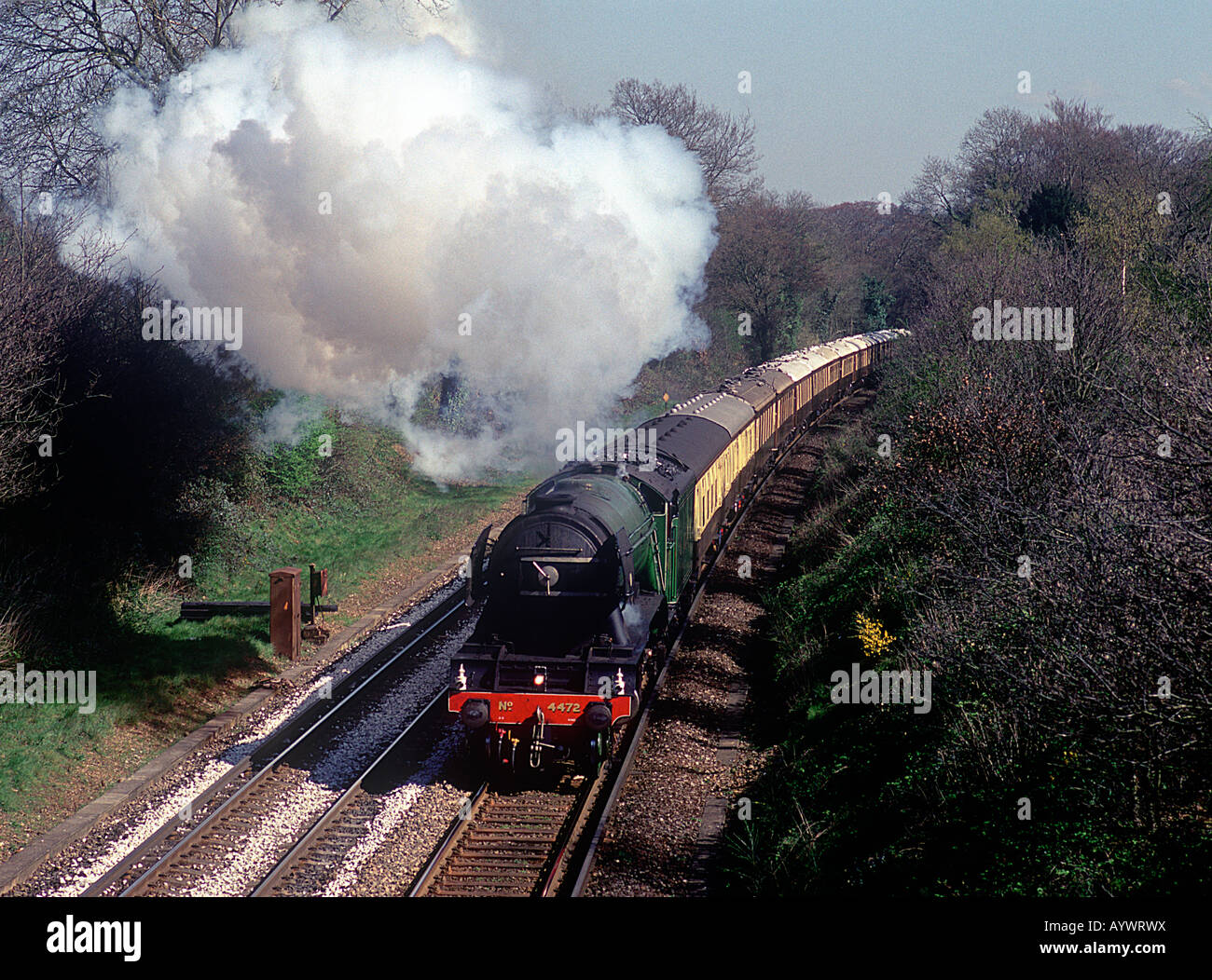 Steam locomotive Flying Scotsman with an Orient Express steam charter near Milford. Stock Photo