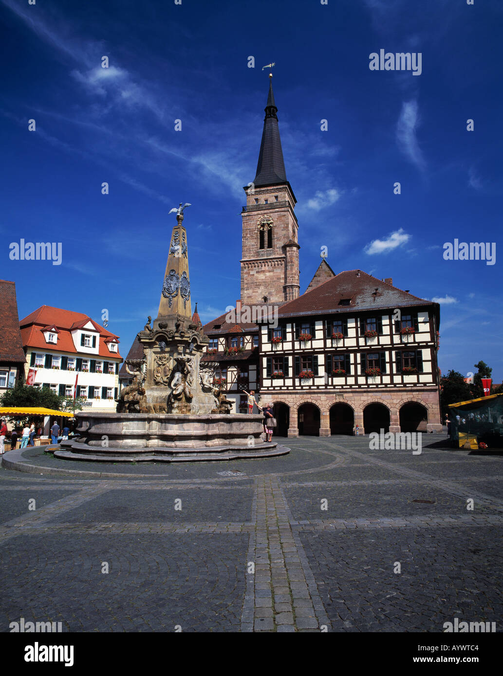 Marktplatz, Koenigsplatz, Schoener Brunnen, St. Martin-Kirche, Rathaus, Schwabach, Mittelfranken, Bayern Stock Photo