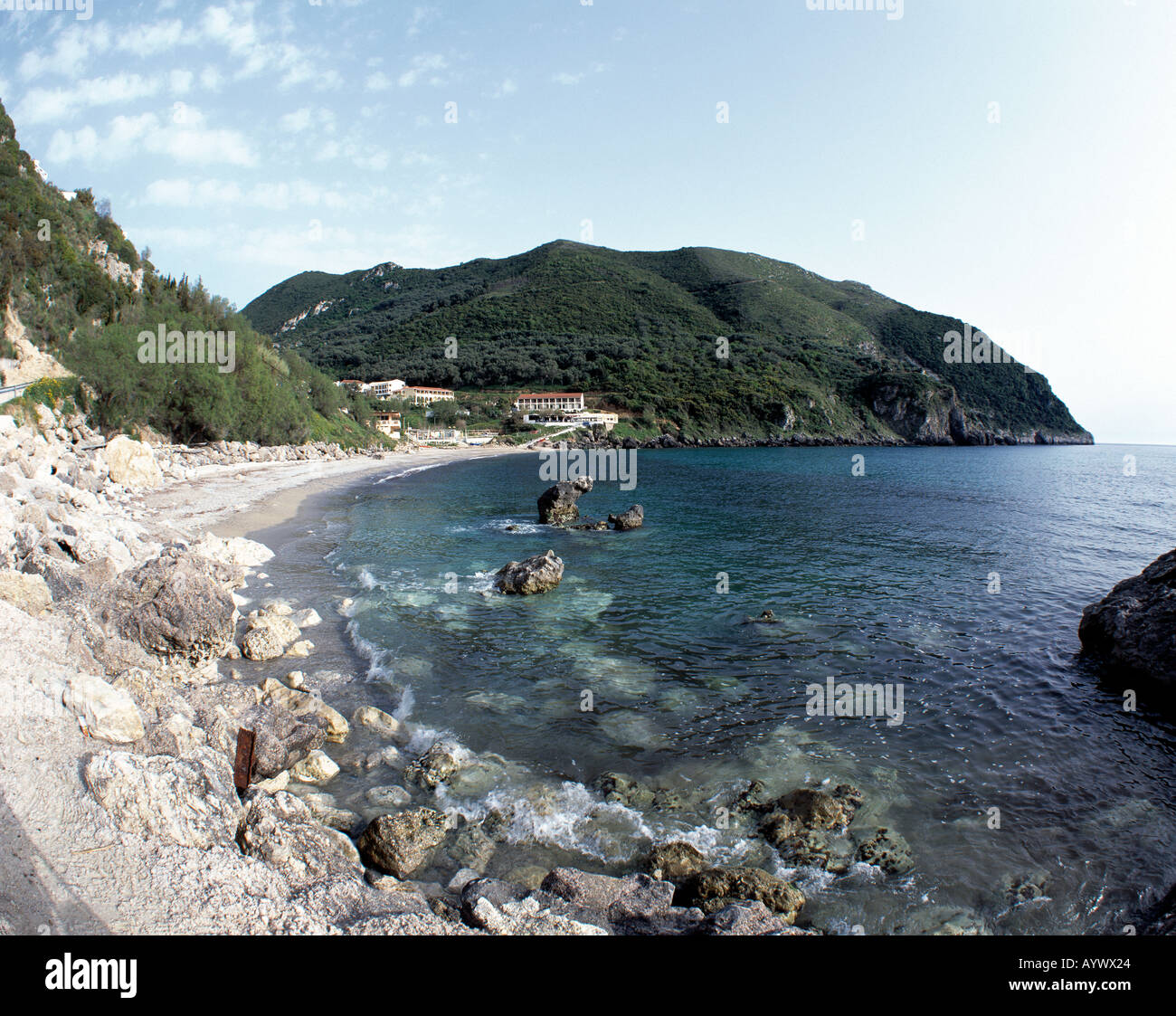 Kuestenlandschaft und Strand von Ermones, Korfu, Ionische Inseln, Griechenland Stock Photo