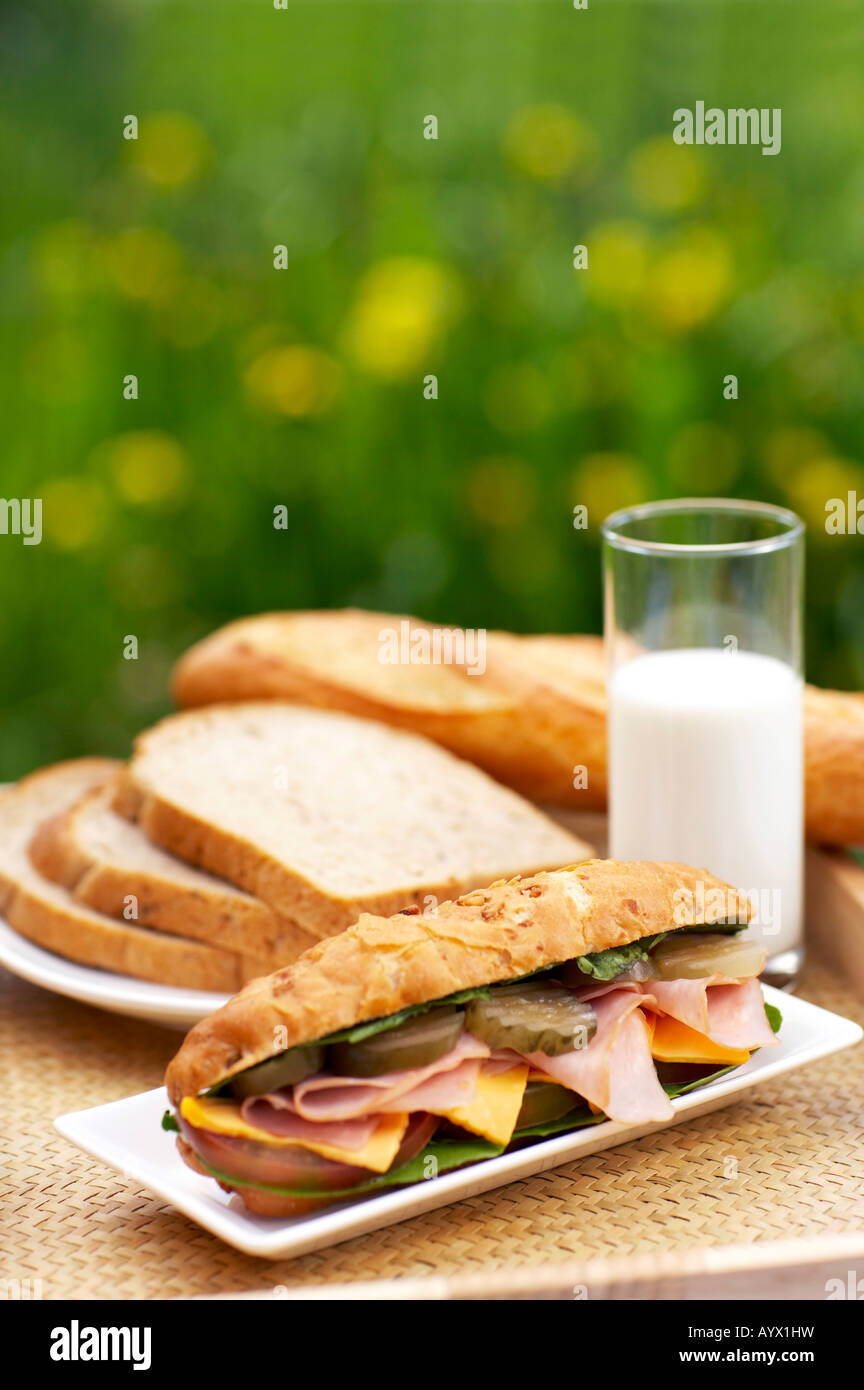 Bread and milk on the sandwich Stock Photo Alamy