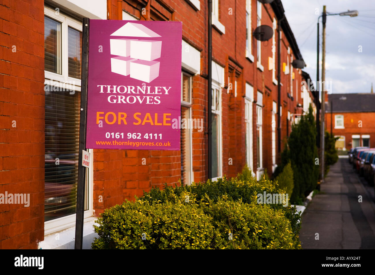 House property for sale sign Manchester UK Stock Photo