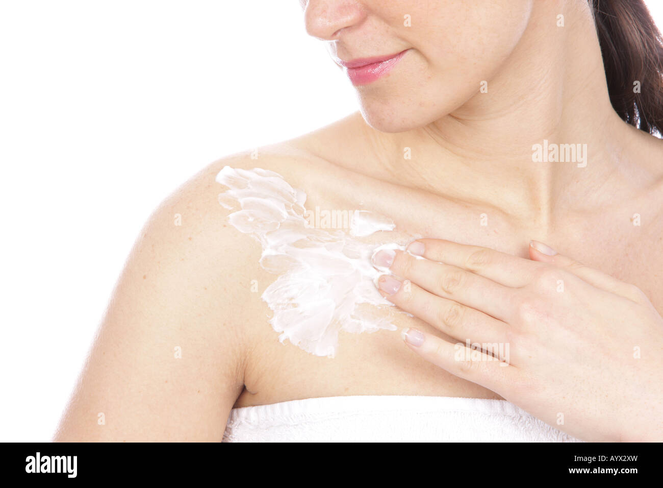 Young Woman Applying Body Cream Model Released Stock Photo - Alamy