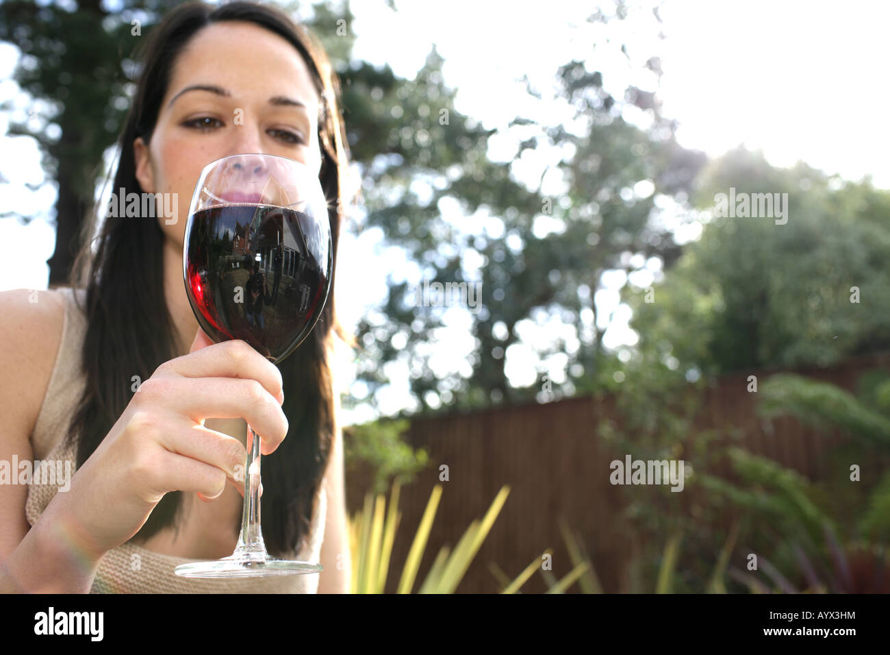 Young Woman Drinking Red Wine Model Released Stock Photo Alamy