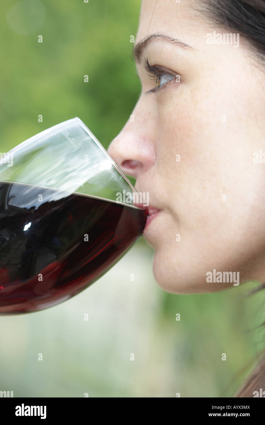 Young Woman Drinking Red Wine Model Released Stock Photo - Alamy