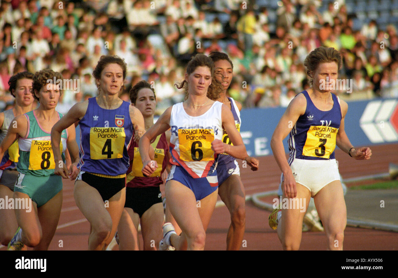 Female middle distance runners in grand prix meet at Crystal Palace athletics track LONDON UK Stock Photo