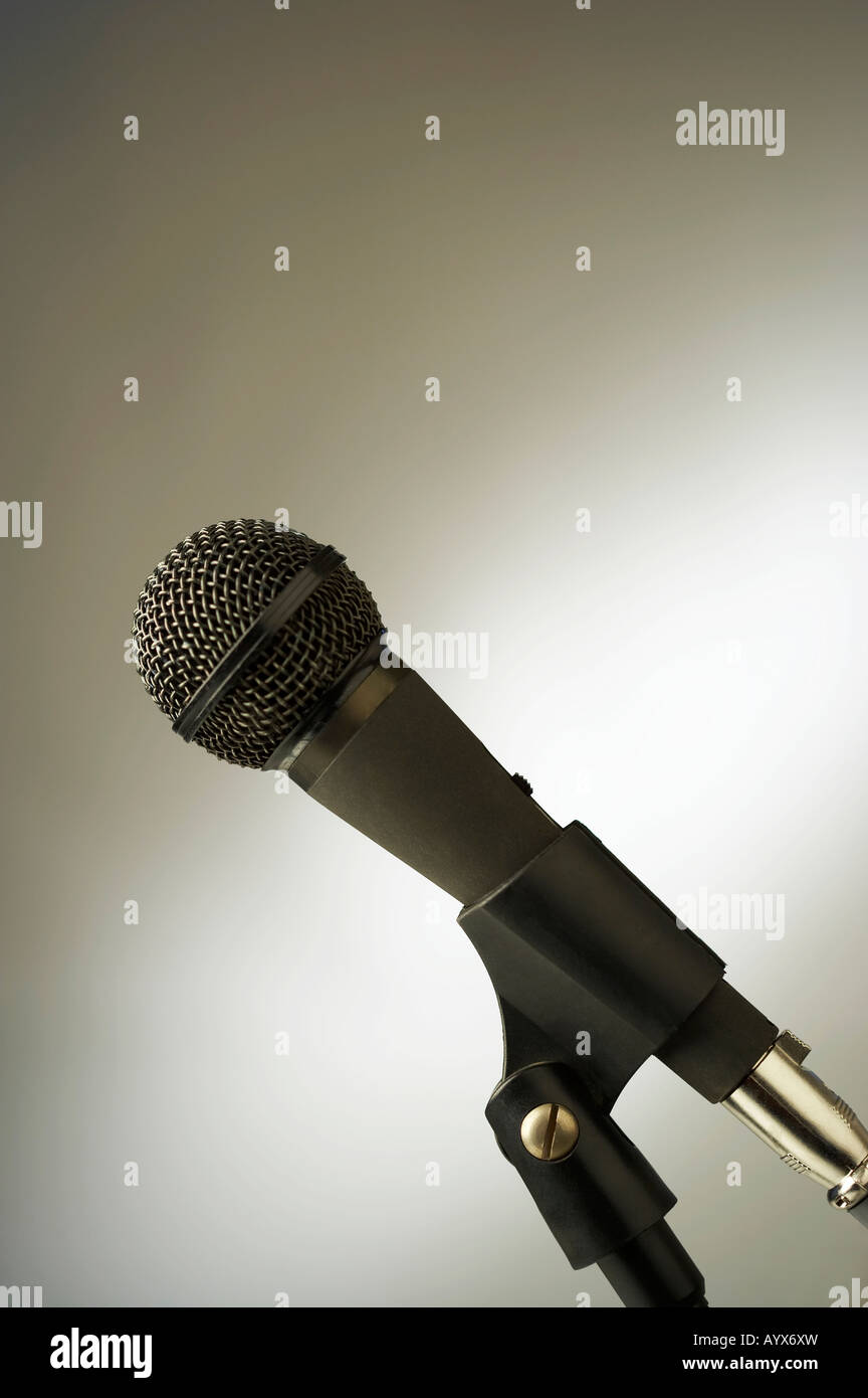 microphone on gray background Stock Photo Alamy