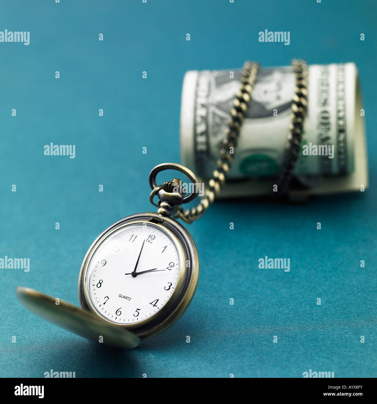 alarm clock wrapping bill Stock Photo Alamy