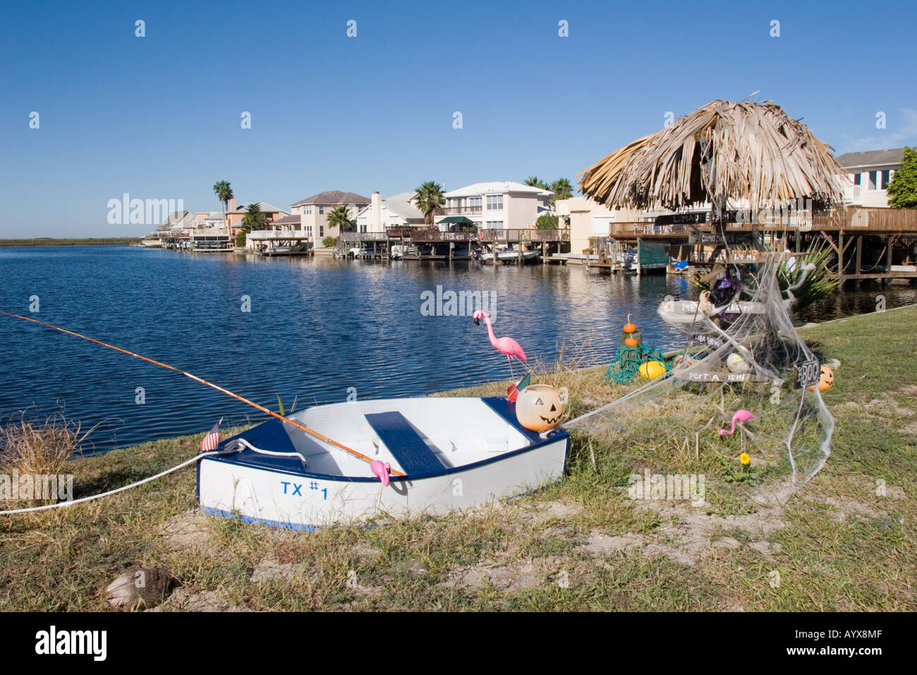 Padre Island houses and waterways, Corpus Christi, Texas USA Stock