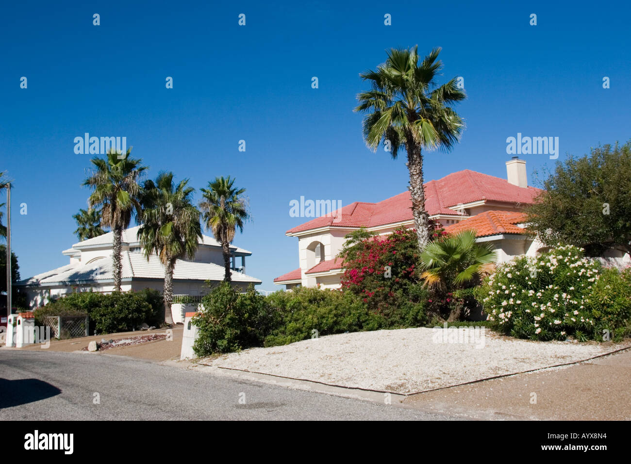 Padre Island houses and waterways, Corpus Christi, Texas USA Stock
