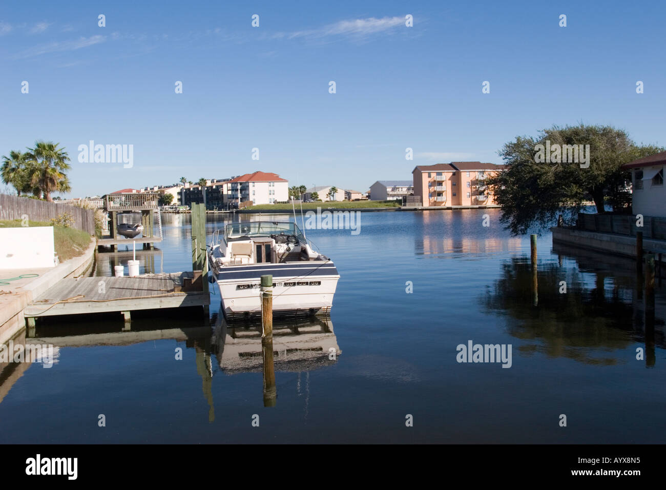 Padre Island houses and waterways, Corpus Christi, Texas USA Stock