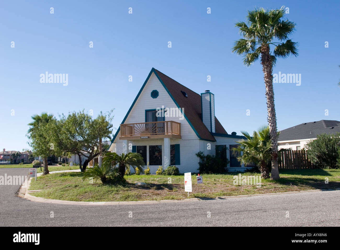 Padre Island houses and waterways, Corpus Christi, Texas USA Stock
