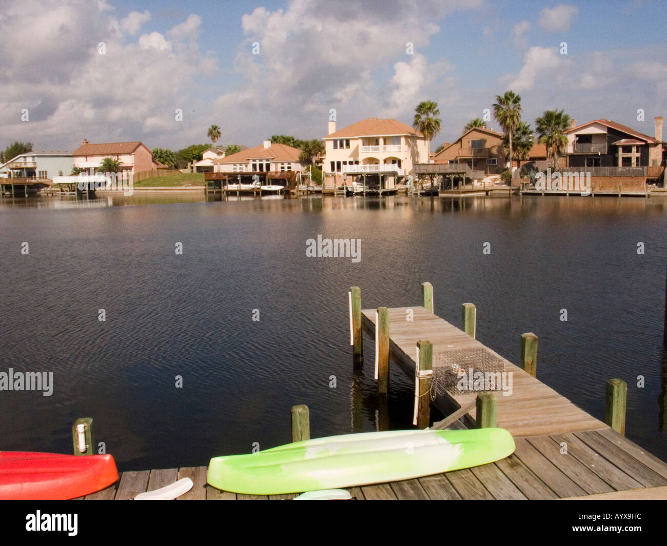 Houses on canal system in S Padre Island Corpus Christi South Texas USA