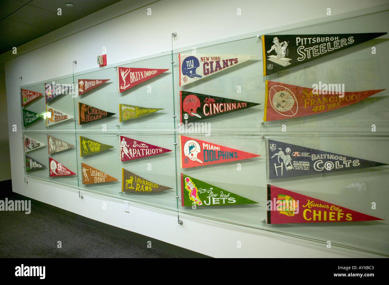 Football memorabilia at the NFL headquarters in New York City USA