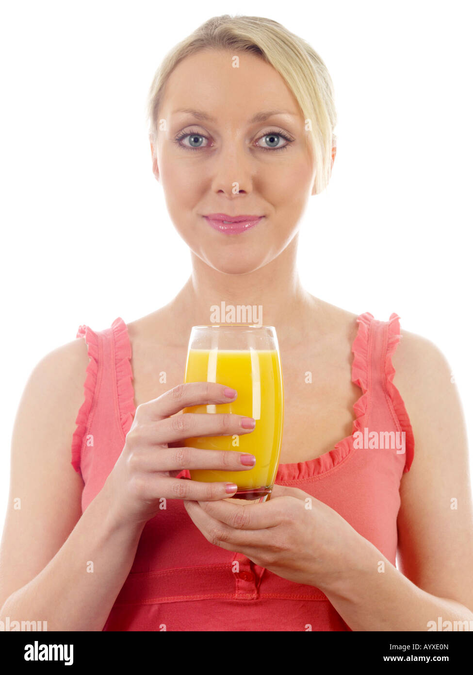 Young Woman Drinking Orange Juice Model Released Stock Photo Alamy