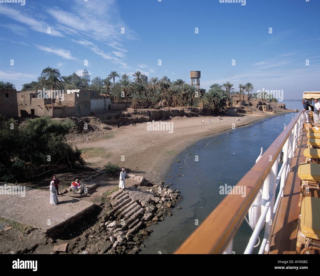 Egypt, Nile cruise, excursion boat on the Nile banks Stock Photo
