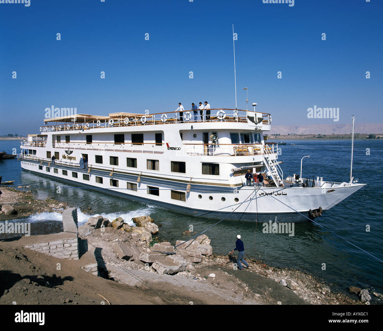 Egypt, Nile cruise, ship on the Nile banks Stock Photo