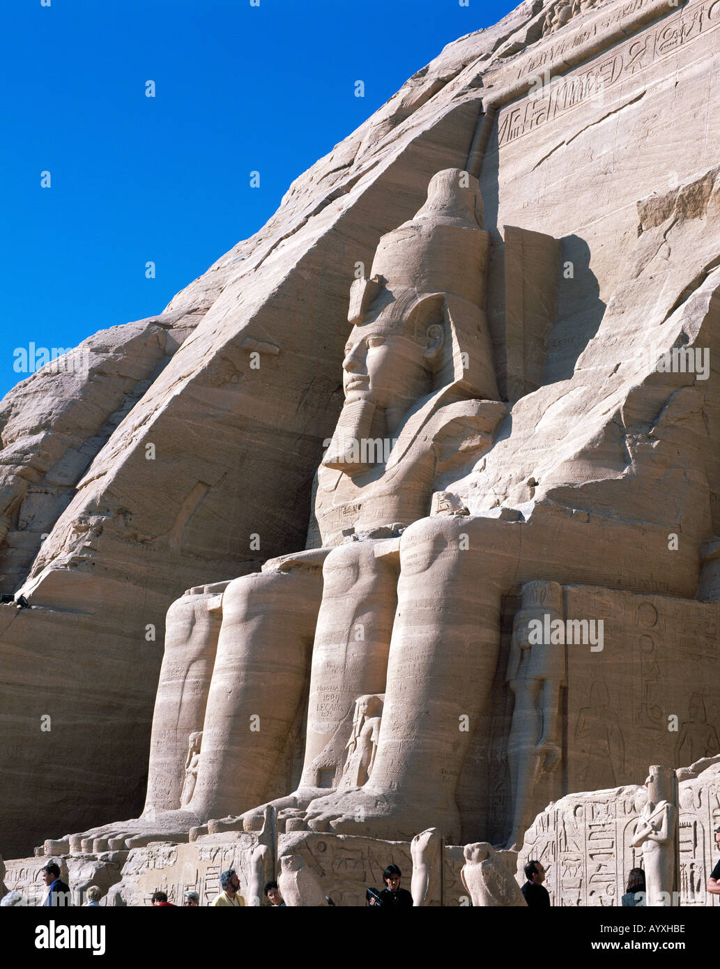 Kolossalsitzbilder von Ramses II, Statuen, Grosser Felsentempel, Abu Simbel, Oberaegypten Stock Photo