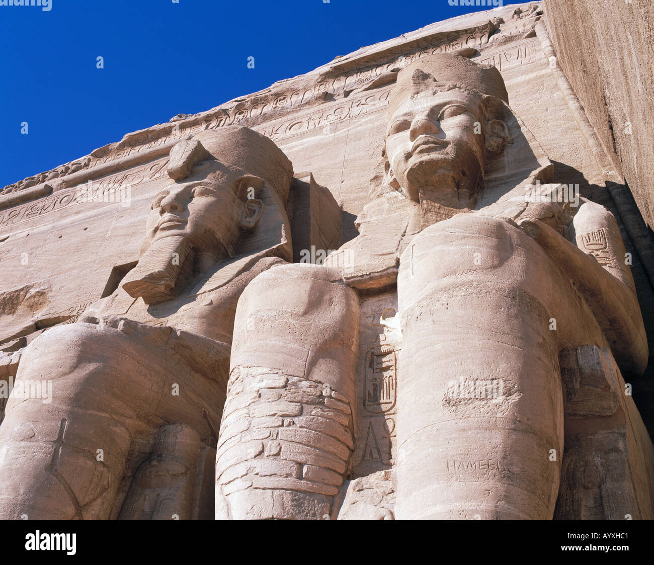 Kolossalsitzbilder von Ramses II, Statuen, Grosser Felsentempel, Abu Simbel, Oberaegypten Stock Photo