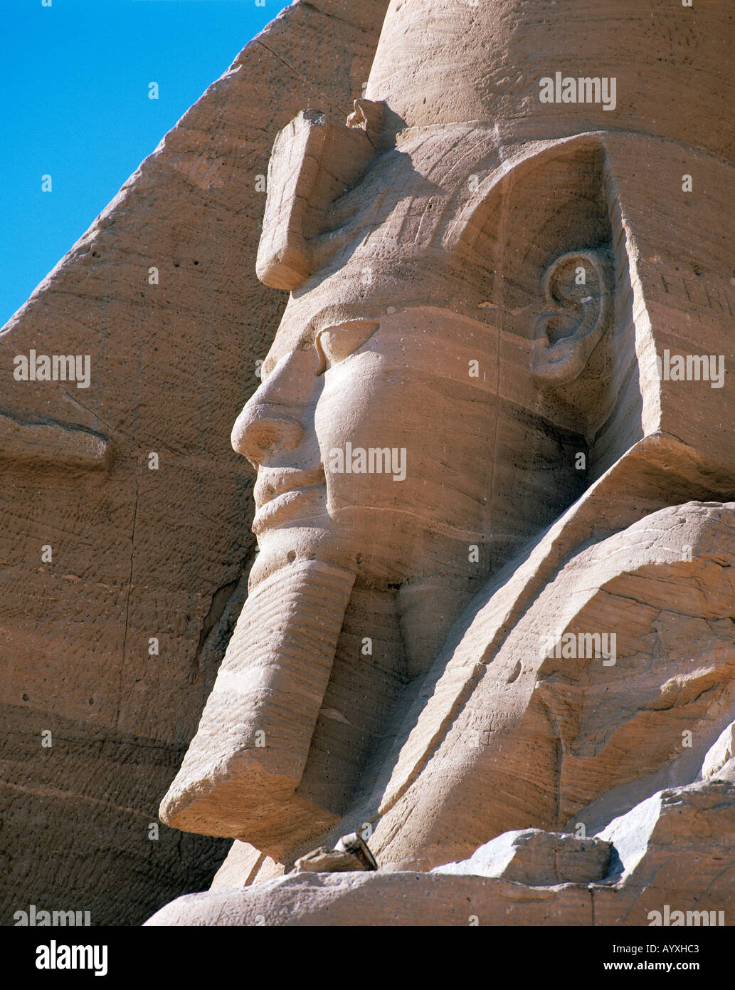 Kolossalsitzbild von Ramses II, Statue, Grosser Felsentempel, Abu Simbel, Oberaegypten Stock Photo