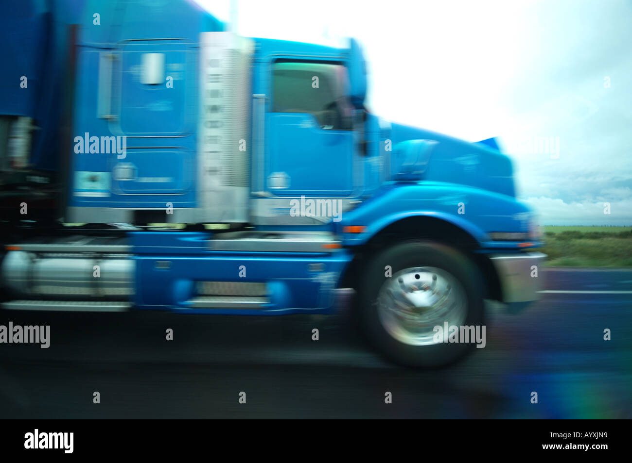 Semi trailer in rain Stock Photo