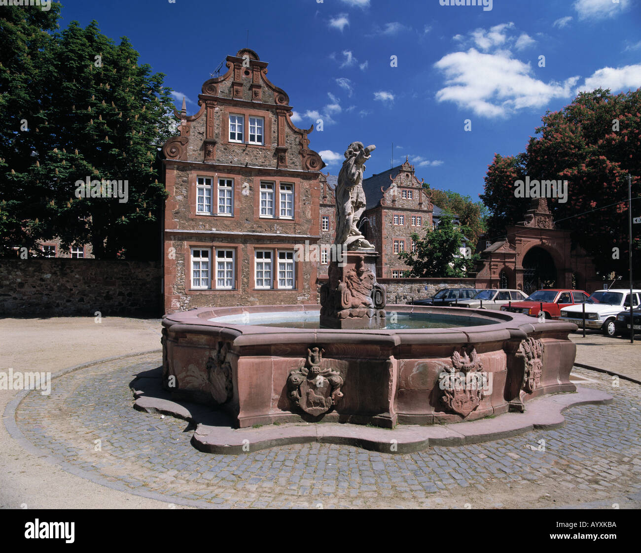 Schloss und Sandsteinbrunnen, Friedberg (Hessen), Wetterau, Hessen Stock Photo