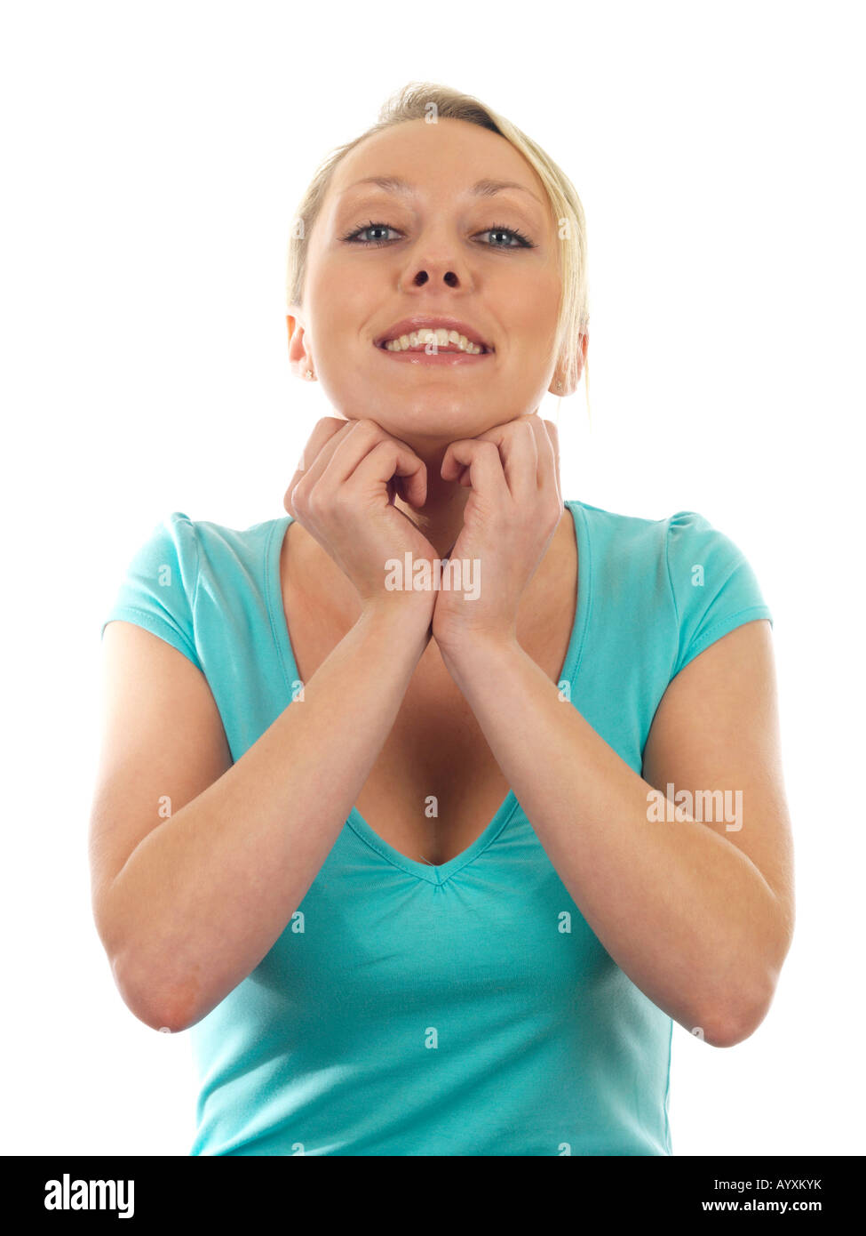 Young Woman Massaging Neck Model Released Stock Photo - Alamy