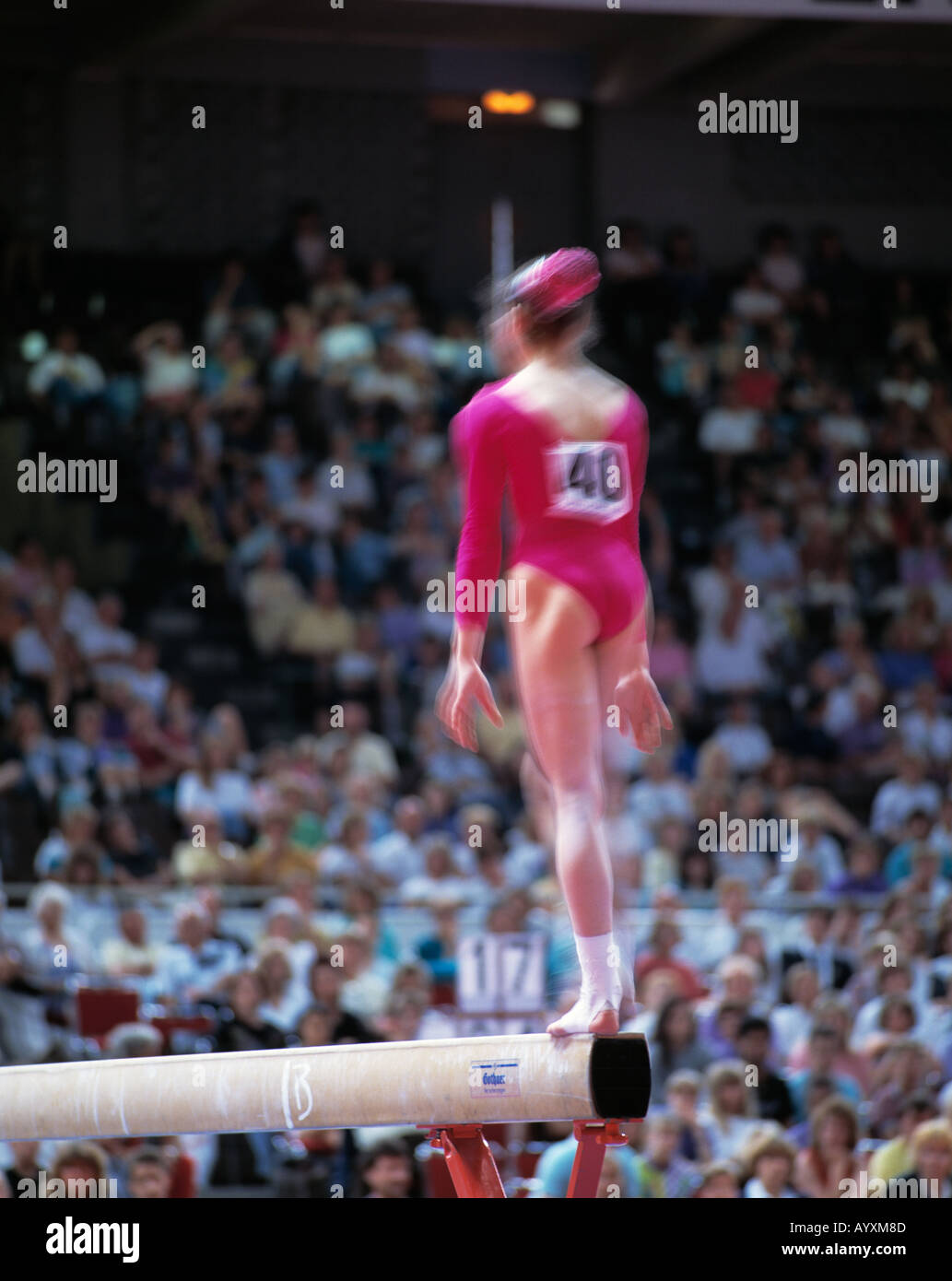 sports, gymnastics, gymnastic exercise, women, young girl on the balance beam, woman, blurred, fuzzy, unsharp, Stock Photo