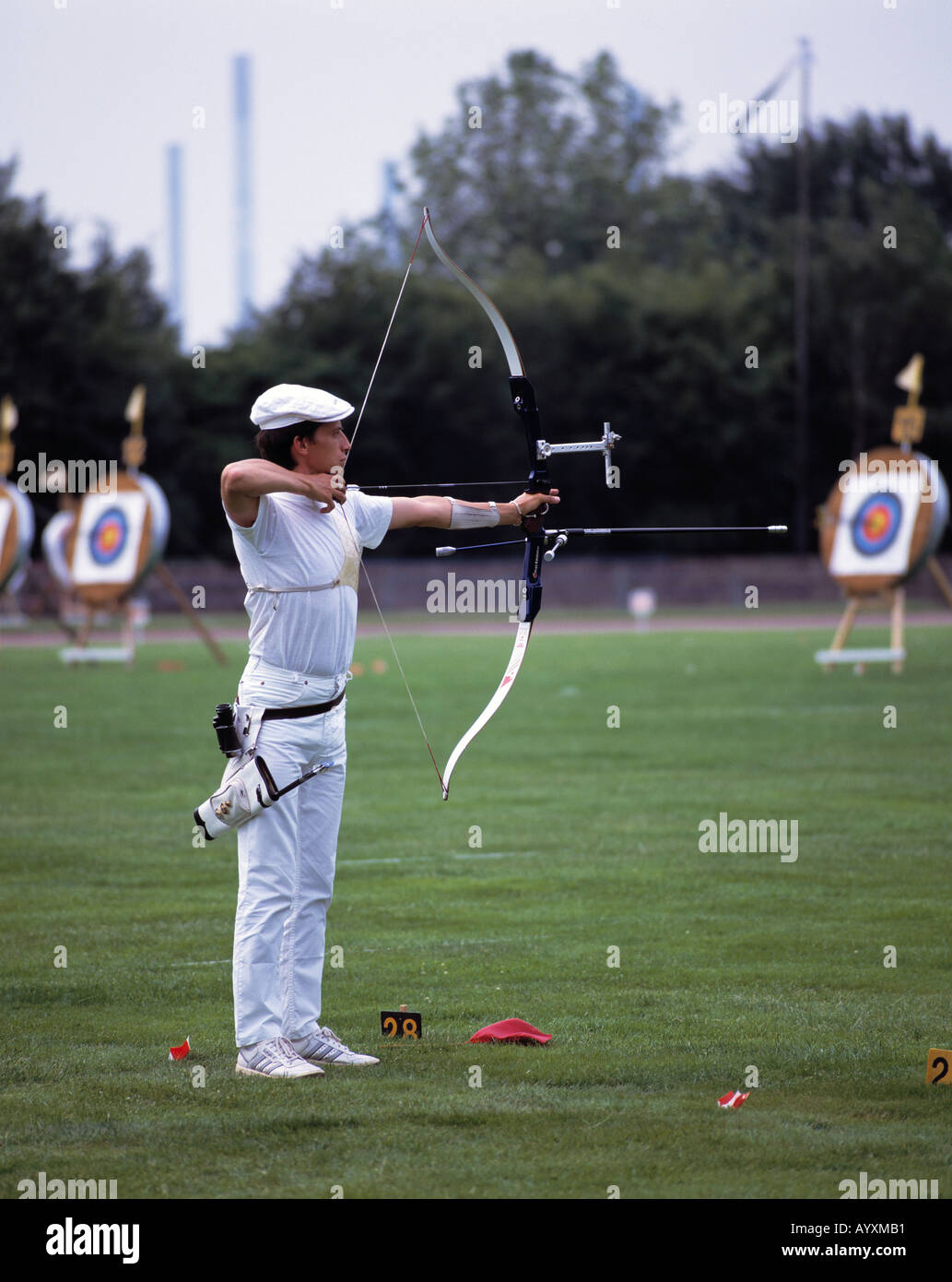 sports, archery, men, marksman, marksmen, shot, shoot, target Stock Photo