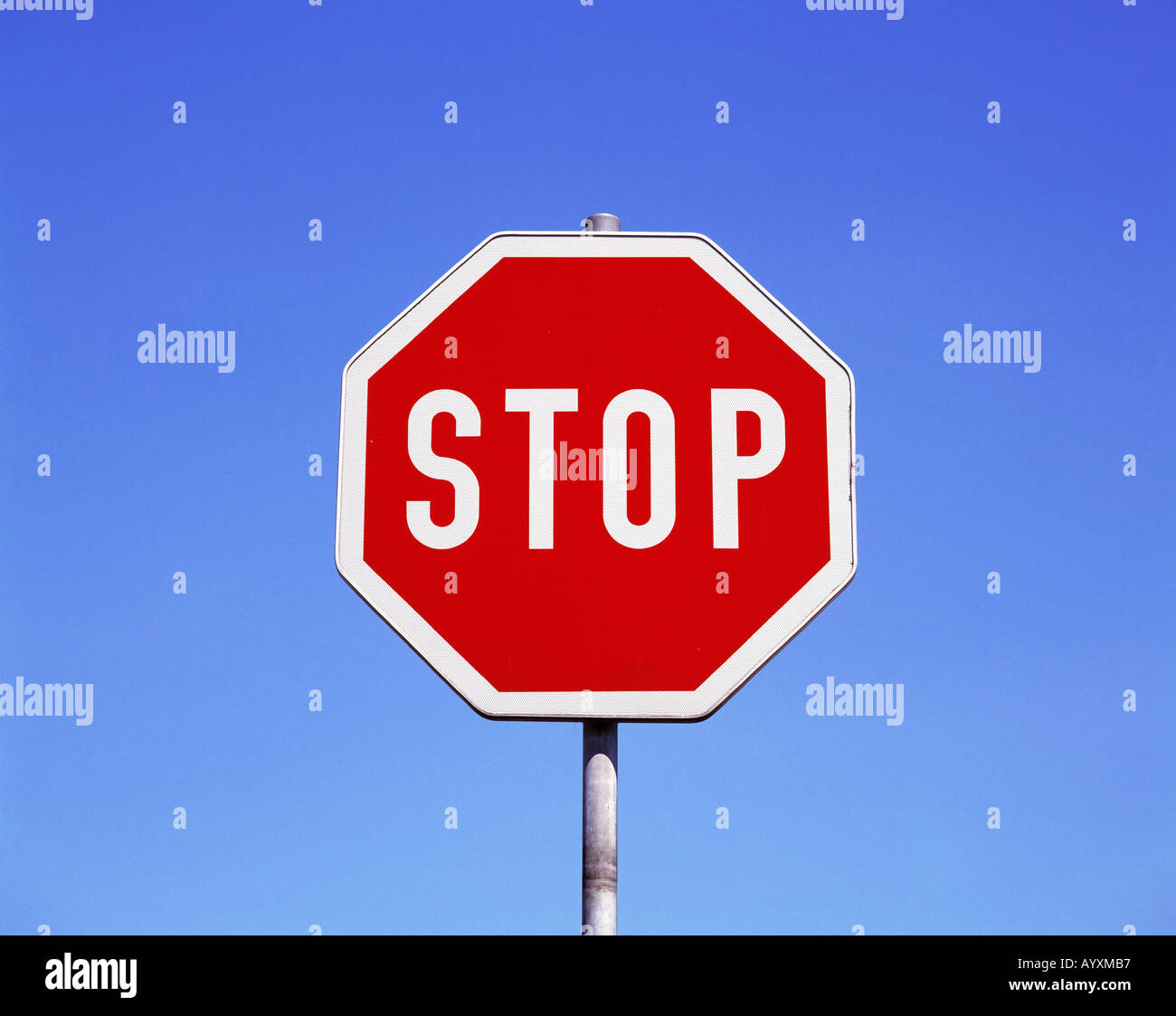 Verkehrsschild, Stopp-Schild vor blauem Himmel Stock Photo