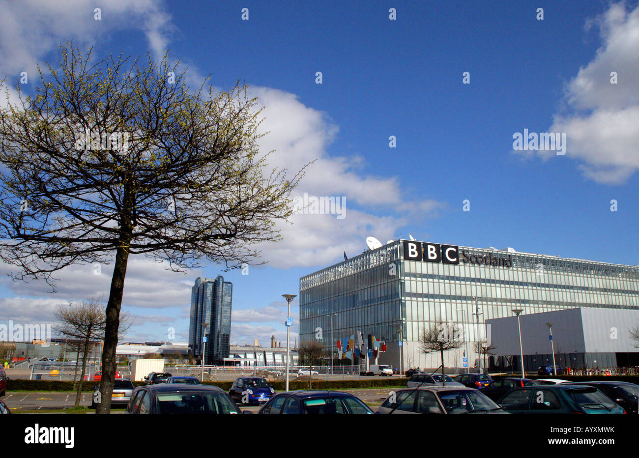 NEW BBC SCOTLAND HQ AT PACIFIC QUAY,ON THE RIVER CLYDE IN GLASGOW,SCOTLAND,UK. Stock Photo