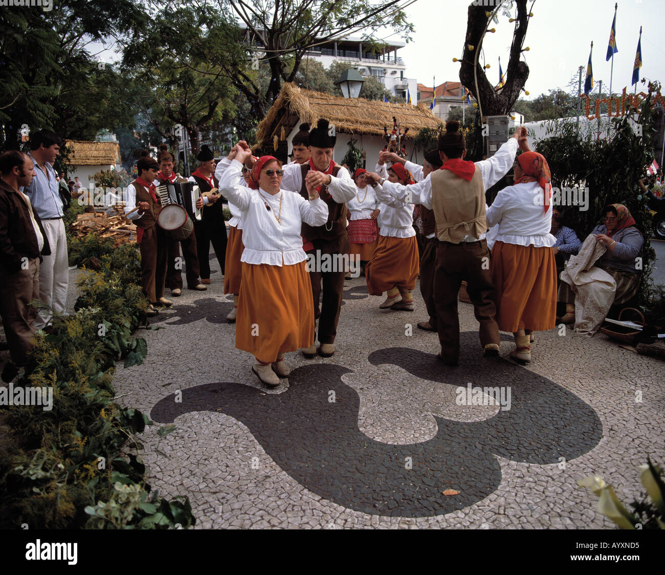 Portugal, Madeira, folk dance group in traditional costumes Stock Photo
