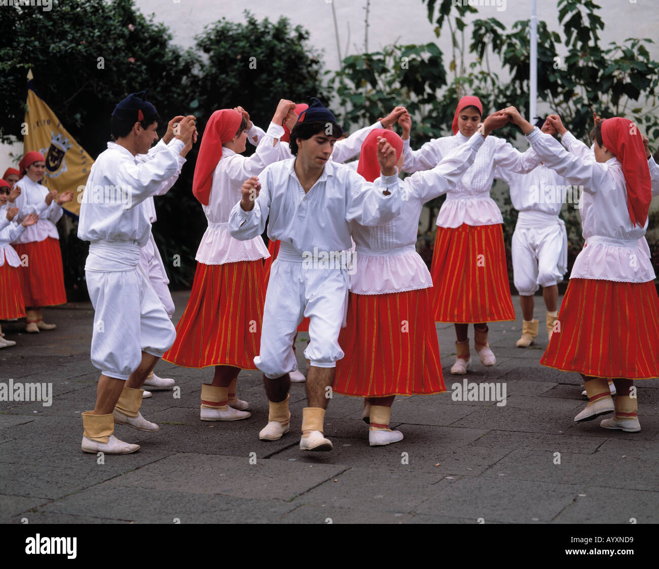 Portugal, Madeira, folk dance group in traditional costumes Stock Photo