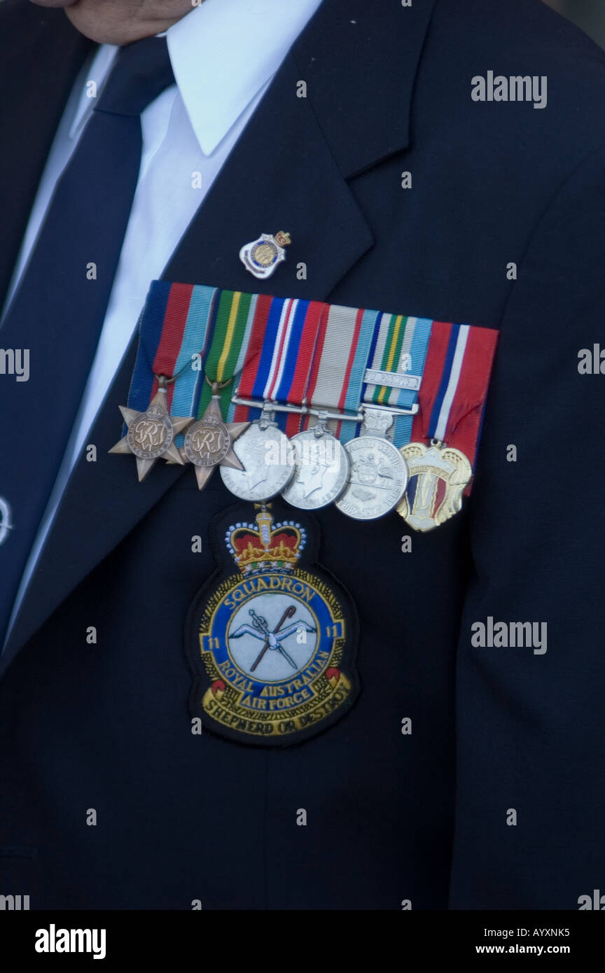 Medals and Squadron badge on suit ANZAC day Australia Stock Photo
