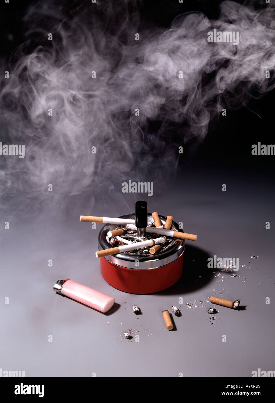 health, ashtray, smoking cigarettes, lighter, stubs, smoking, cigarettes Stock Photo