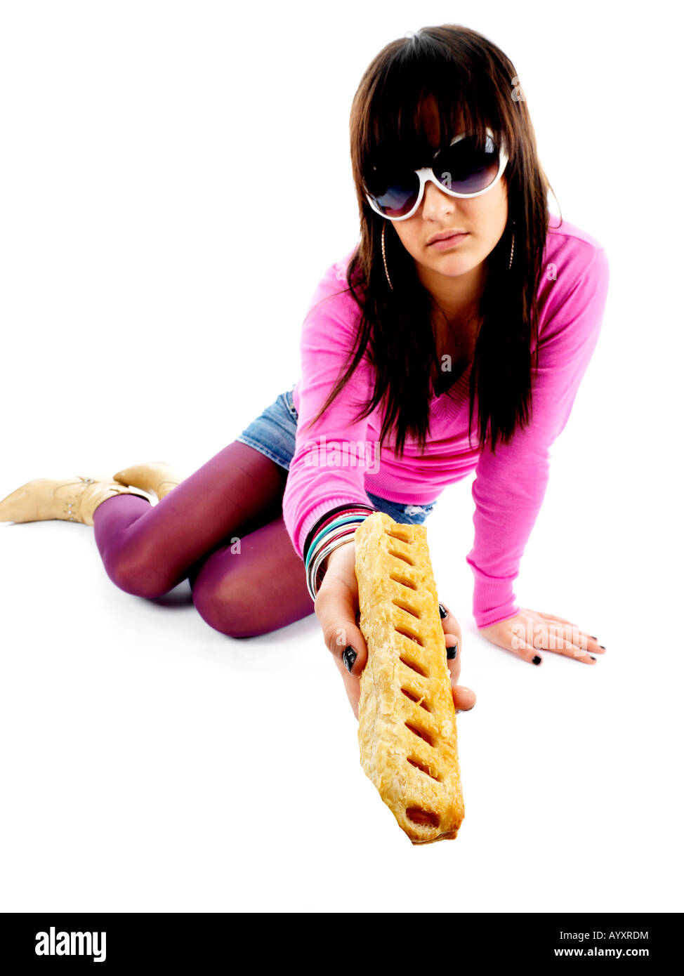 Teenage Girl Holding Sausage Roll Model Released Stock Photo Alamy