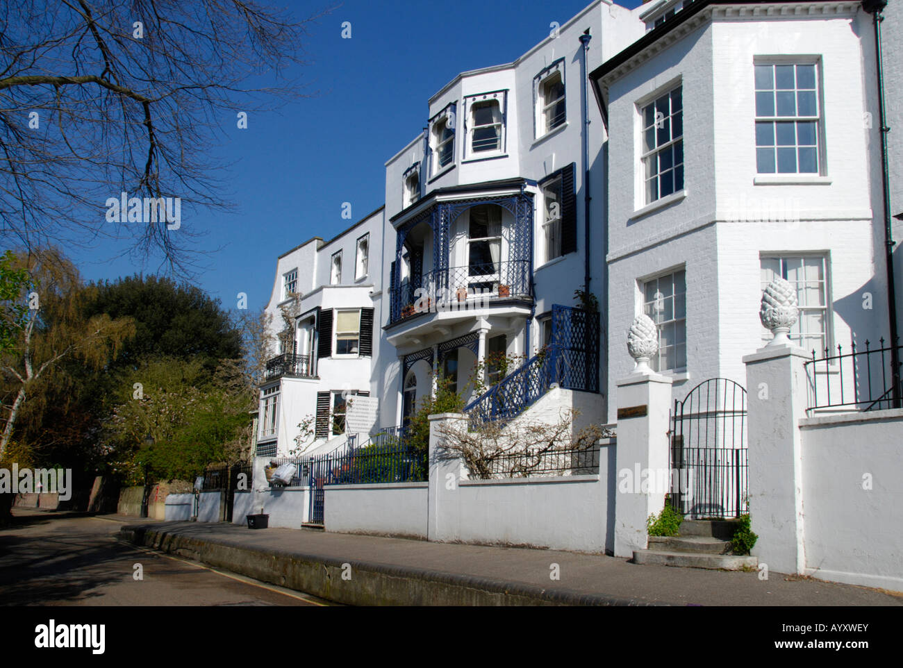 Elegant white houses Riverside Twickenham London Stock Photo Alamy