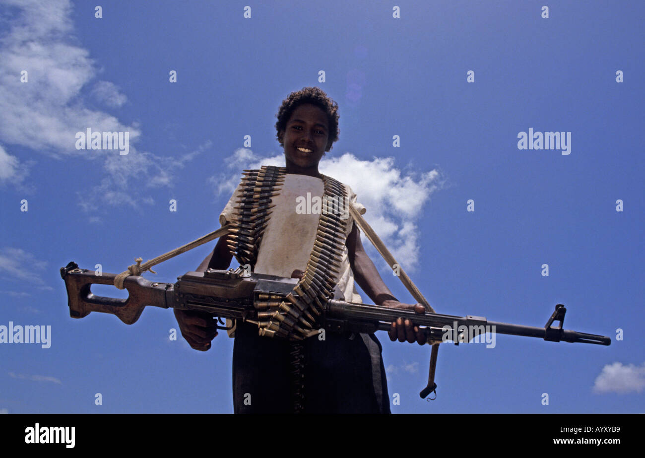 Somali boy with a gun, Mogadishu, Somalia Stock Photo