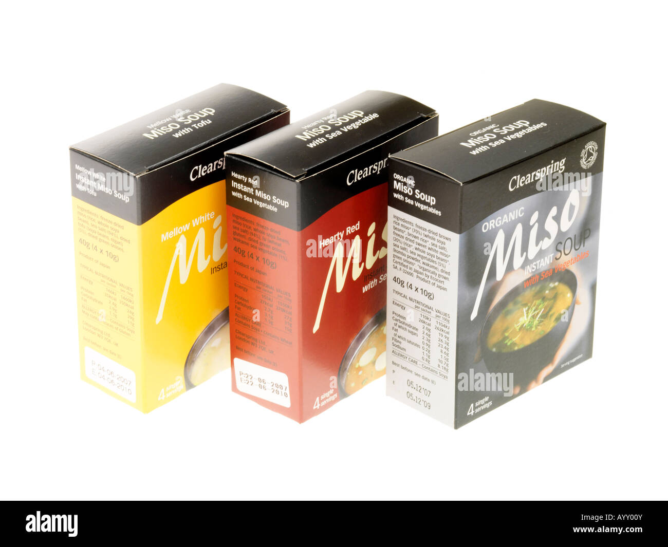 Clearspring Branded Packets Of Assorted Japanese Style Healthy Clear Miso Soup Isolated Against