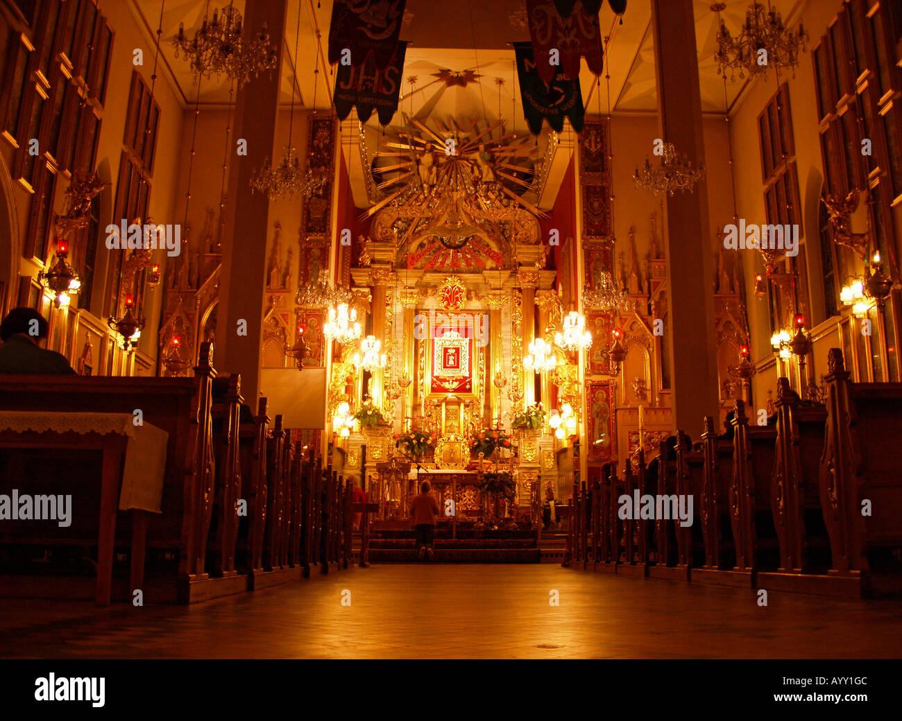 Altar with Our Lady St Mary in Church of St Dorothy Lichen Poland Stock