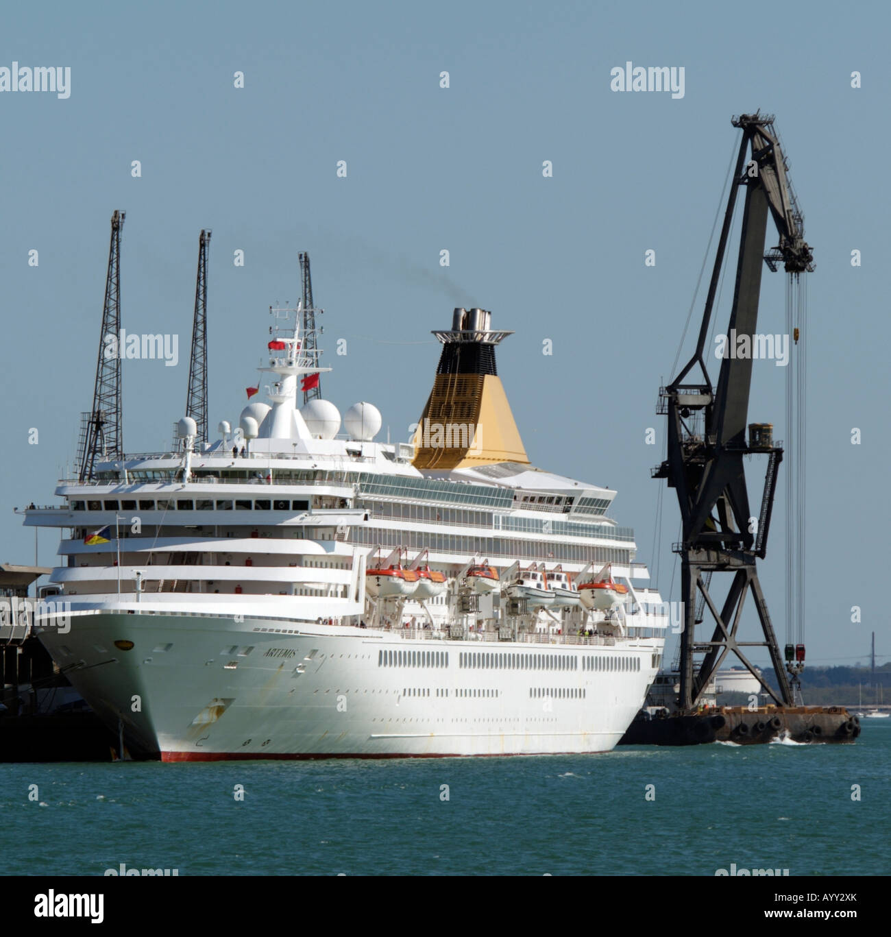 HLV Canute Floating Crane Barge Passing Artemis Cruise Ship Southampton Port England UK Stock Photo