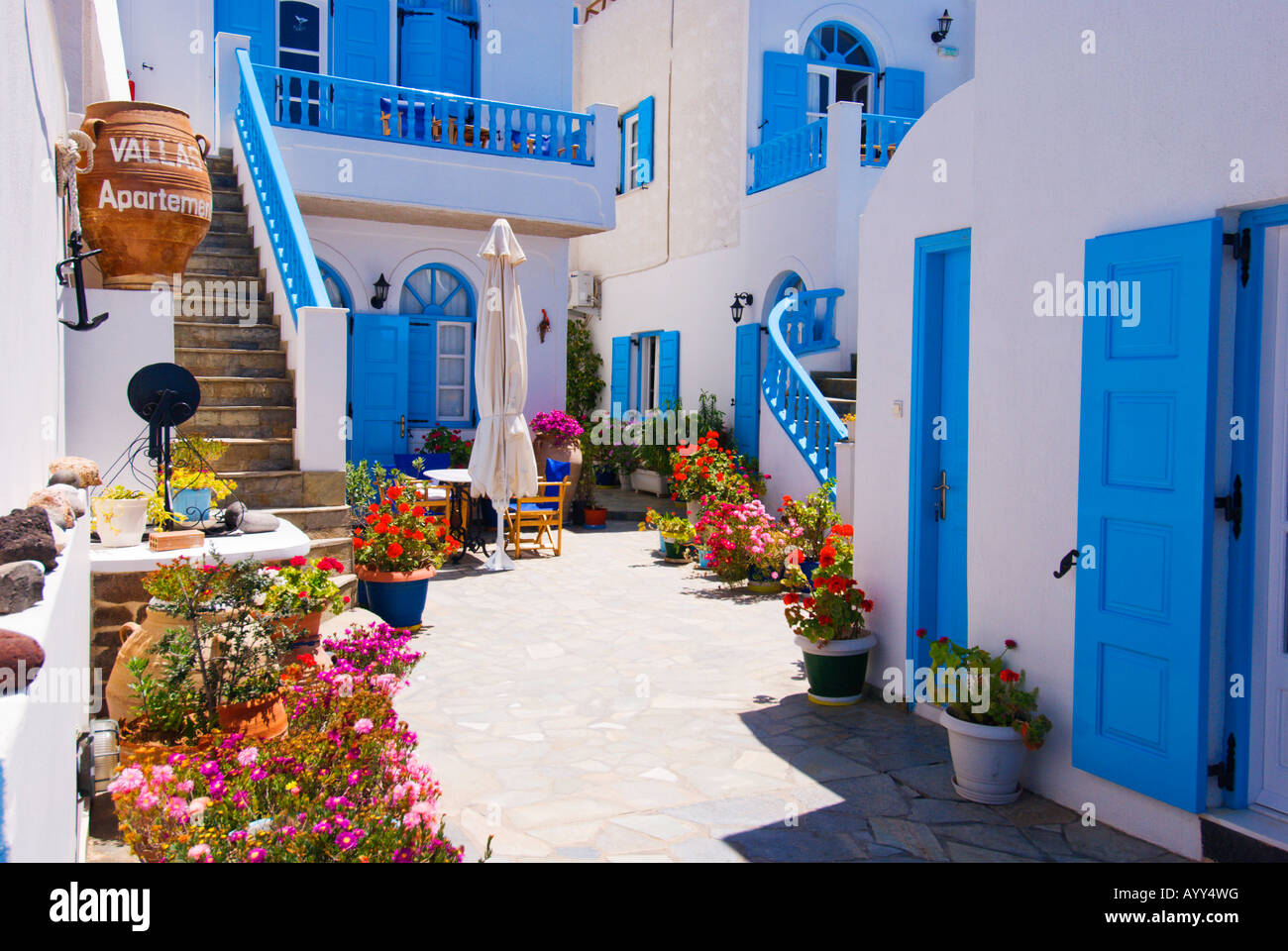 Apartment patio and pool decor in the village of Fira on the Greek Island  of Santorini Greece Stock Photo - Alamy