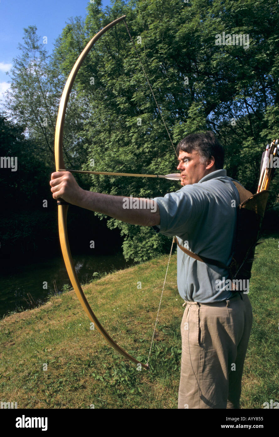Bow and arrow maker Christopher Boyton using one of his longbow he's