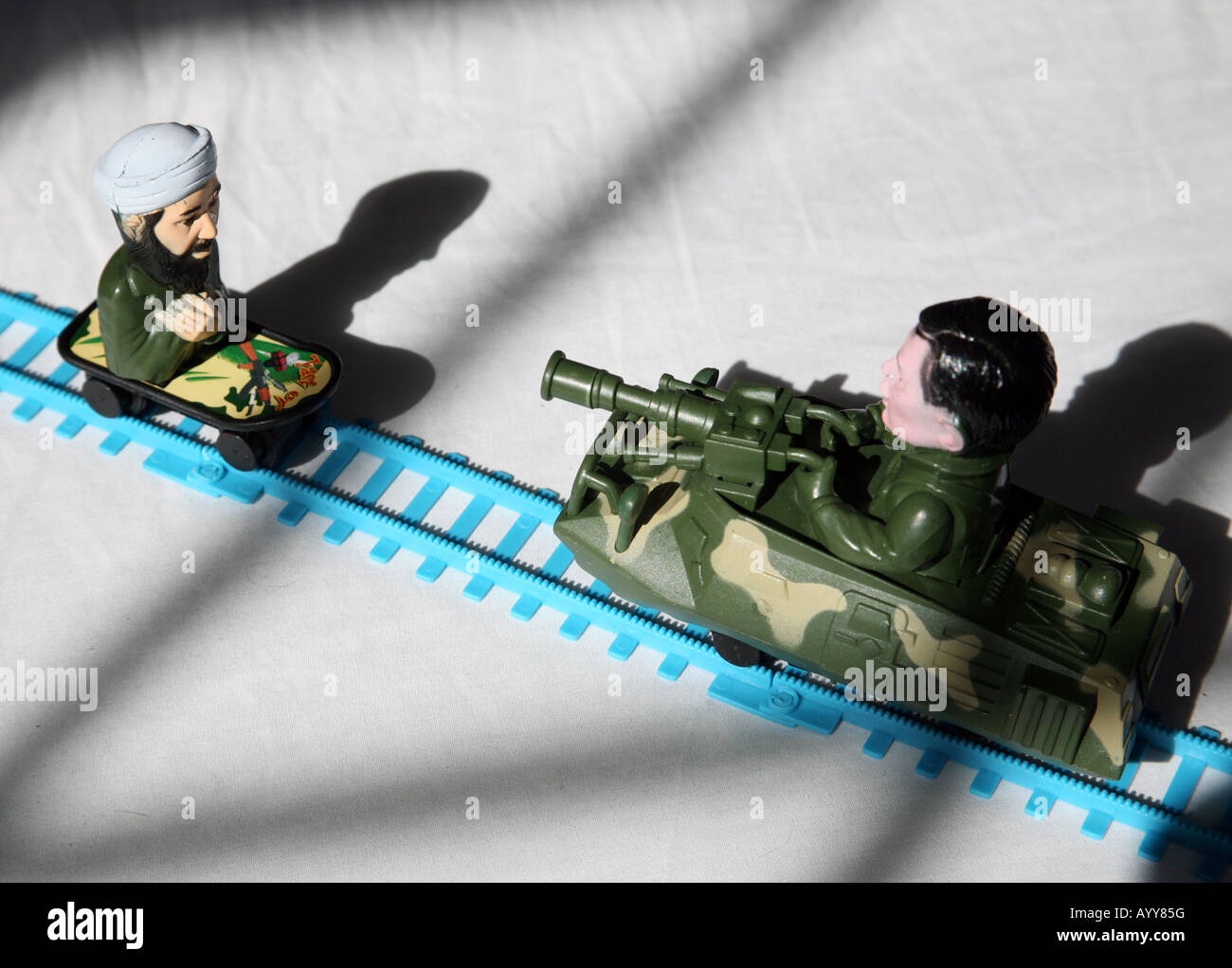 Osama Bin Laden and George Bush figures in a children's game Stock Photo