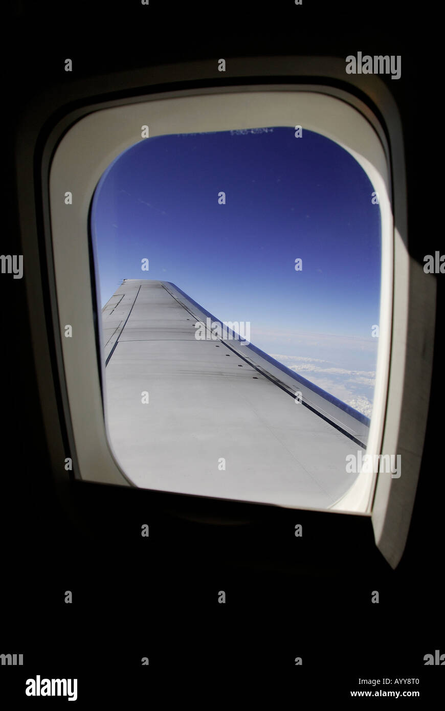 view from an airline seat Stock Photo