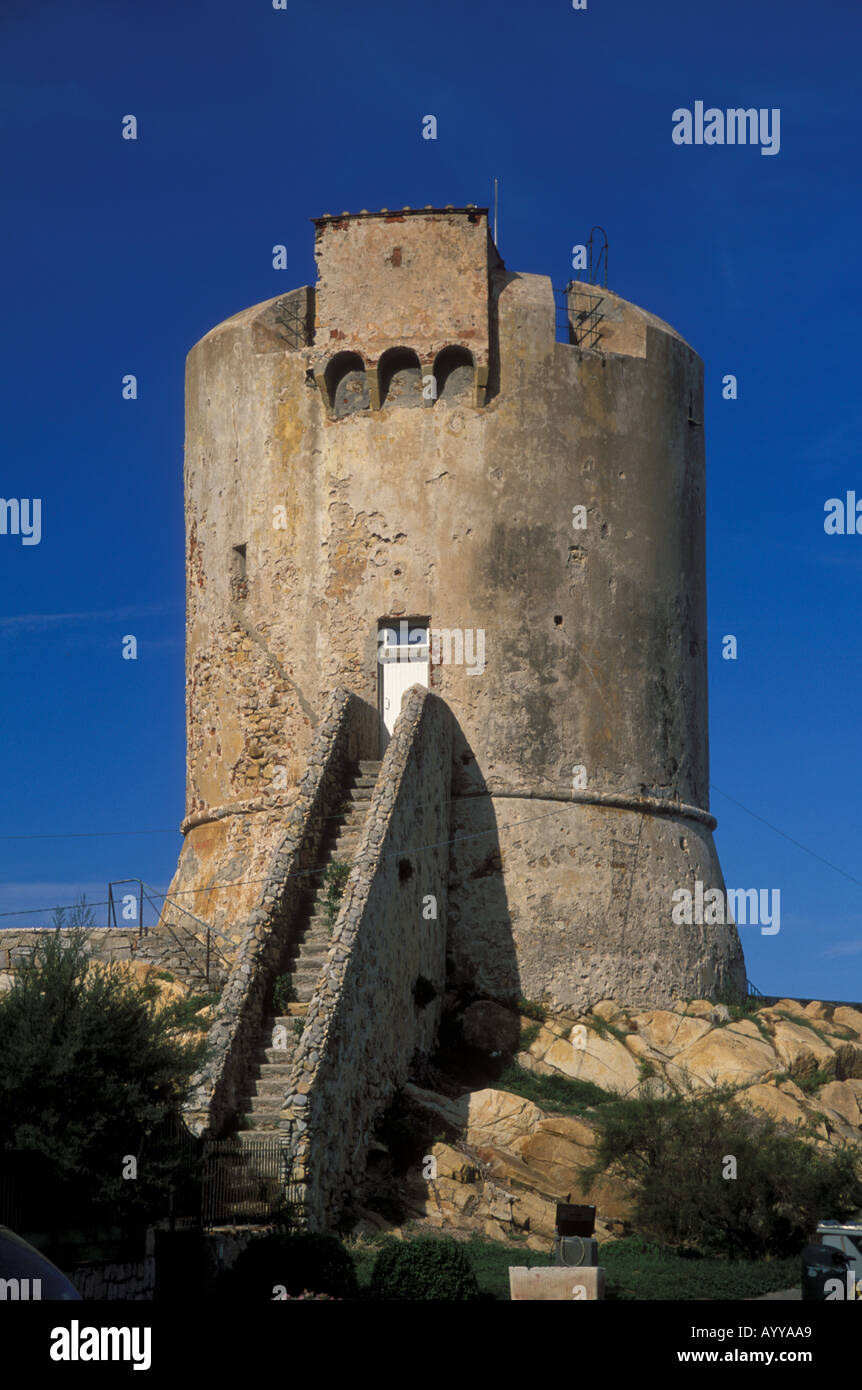 Pisana watch tower 12th century at Maricana Marina Island Elba Italy Stock Photo