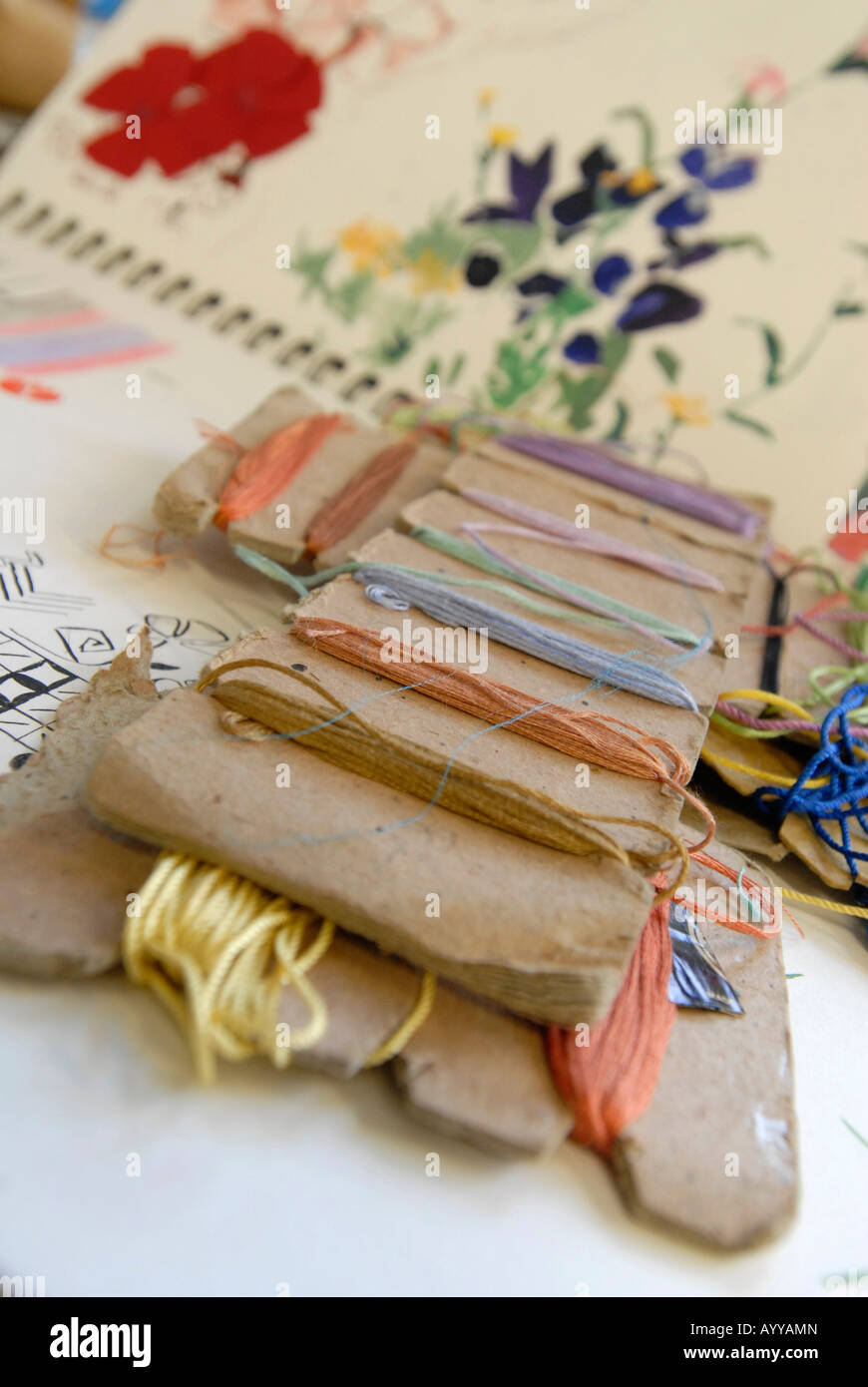 Embroidery threads and design Stock Photo Alamy