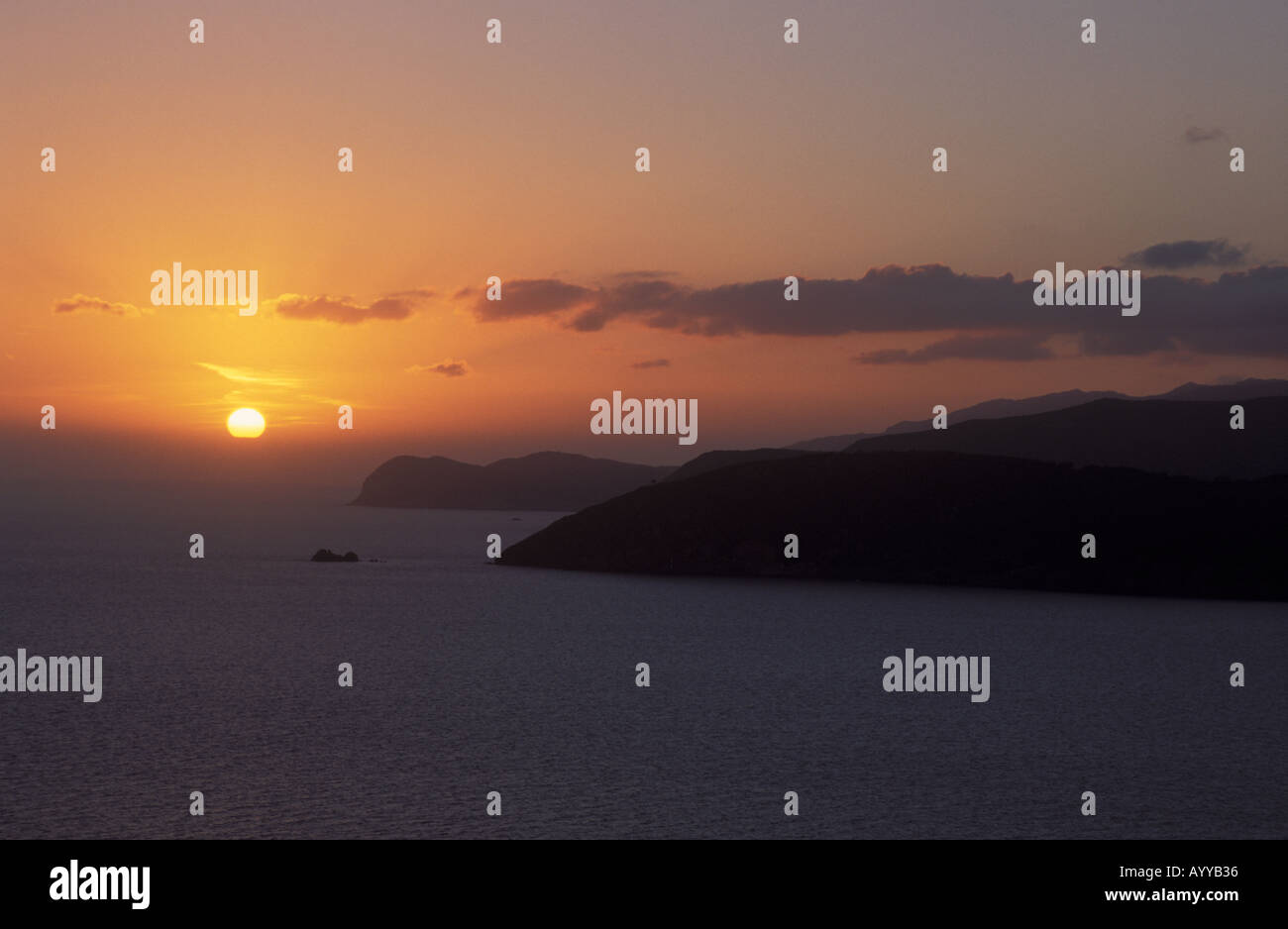 Sunset fr Capoliveri Thyrrenian Sea Island Elba Italy Stock Photo