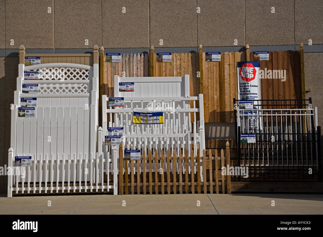 Fences on display at a home center Stock Photo Alamy